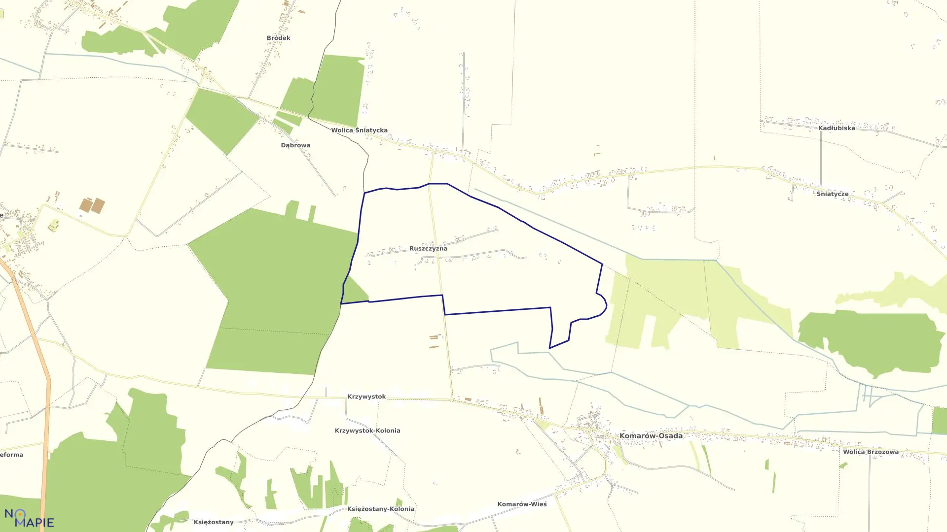 Mapa obrębu Ruszczyzna w gminie Komarów-Osada